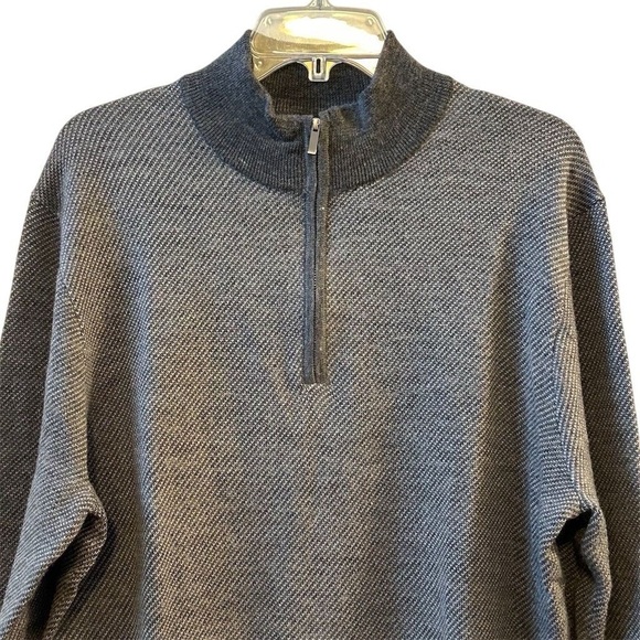 Toscano Men's Gray Wool Blend Quarter-Zip Pullover Sweater Size L Casual Knit - Picture 2 of 12